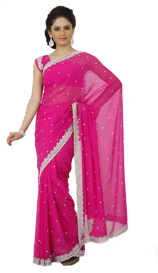 Attractive Pink Color Georgette Hand Work Bridal Designer Saree -694186541