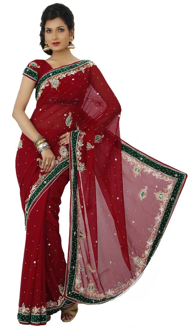 Maroon Color Georgette Hand Work Bridal Designer Saree -694186544 Maroon Color Georgette Hand Work Bridal Designer Saree -694186544