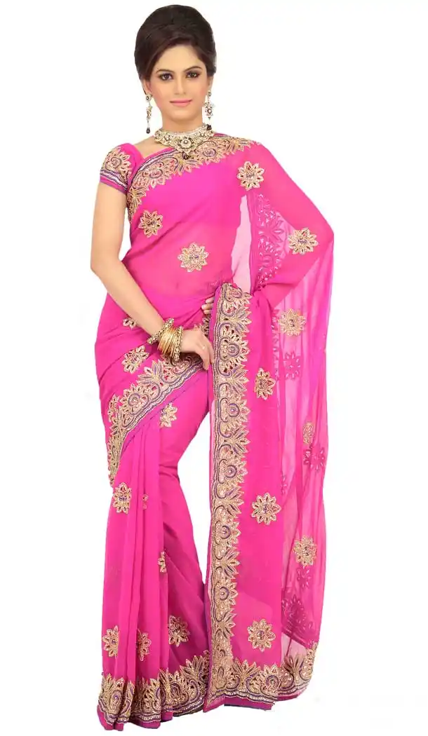 Ethnic Pink Color Georgette Hand Work Bridal Designer Saree -694186546