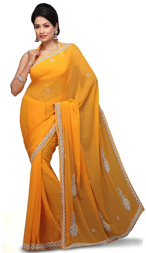 Tantalizing Yellow Color Georgette Hand Work Bridal Designer Saree -694186550 Tantalizing Yellow Color Georgette Hand Work Bridal Designer Saree -694186550