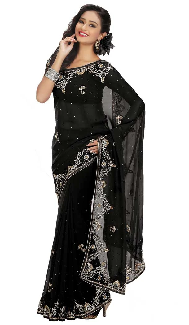 Captivating Black Color Georgette Hand Work Bridal Designer Saree -694186554 Captivating Black Color Georgette Hand Work Bridal Designer Saree -694186554