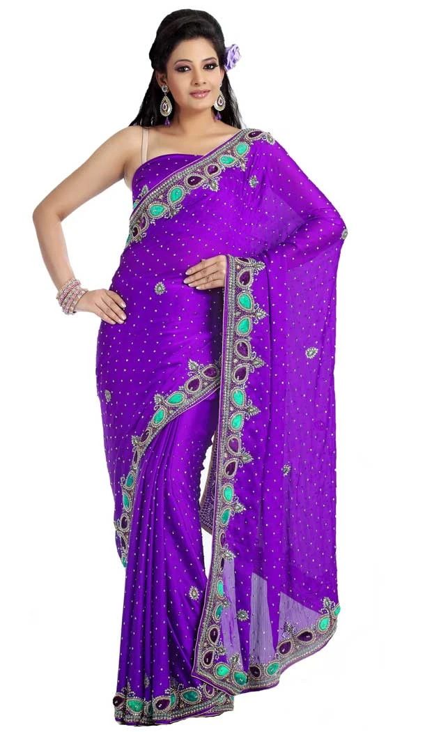 Violet Color Georgette Hand Work Bridal Designer Saree -694186555 Violet Color Georgette Hand Work Bridal Designer Saree -694186555
