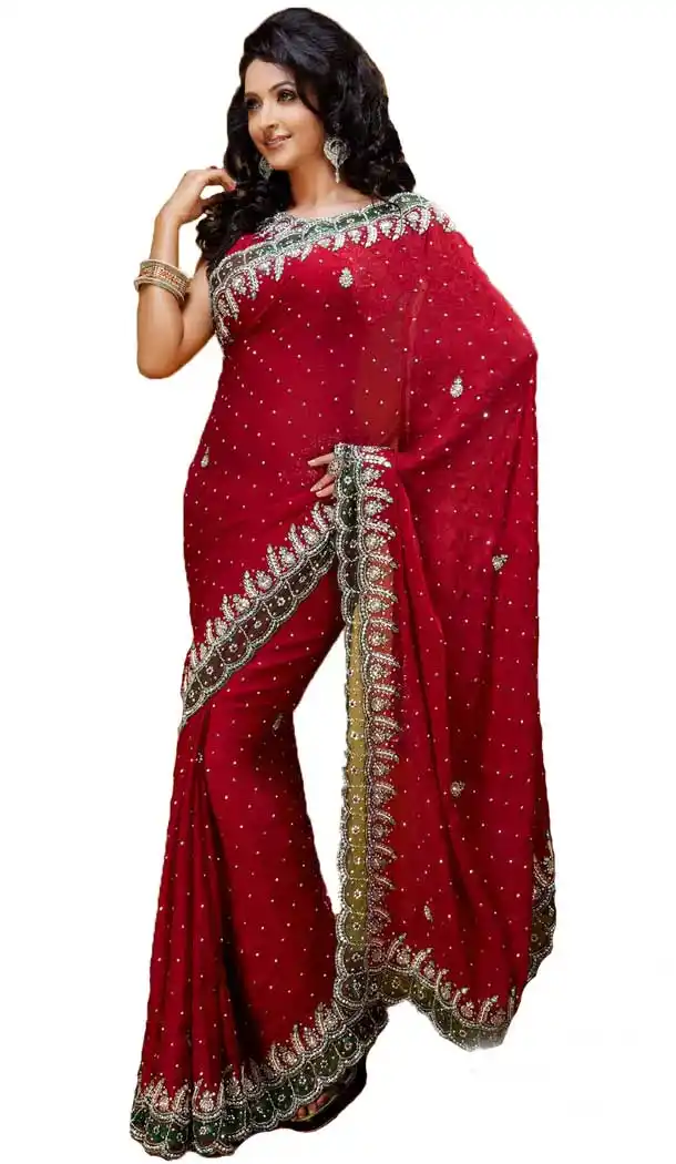 Elegance Red Color Georgette Hand Work Bridal Designer Saree -694186556