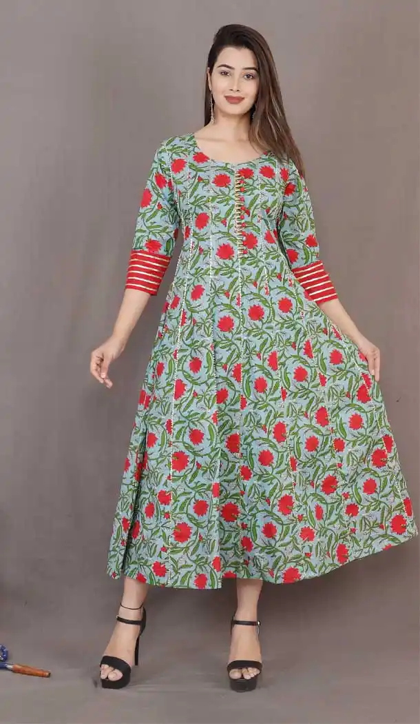 Light Sea Green Color Mal Cotton Casual Party Wear Plus Size Kurti -693986507