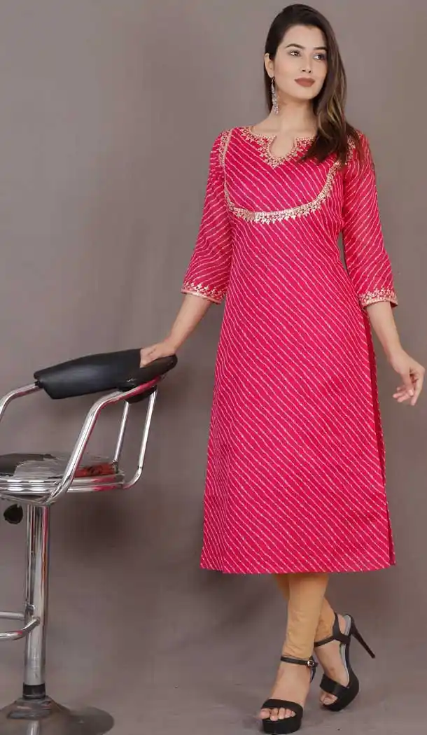 Fuchsia Rani Color Moonga Doria Casual Party Wear Plus Size Kurti -693986508