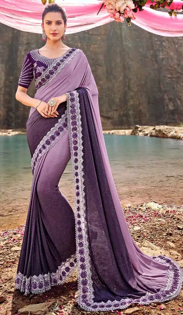 Purple Color Korean Designer Wedding Wear Saree Blouse -695786747