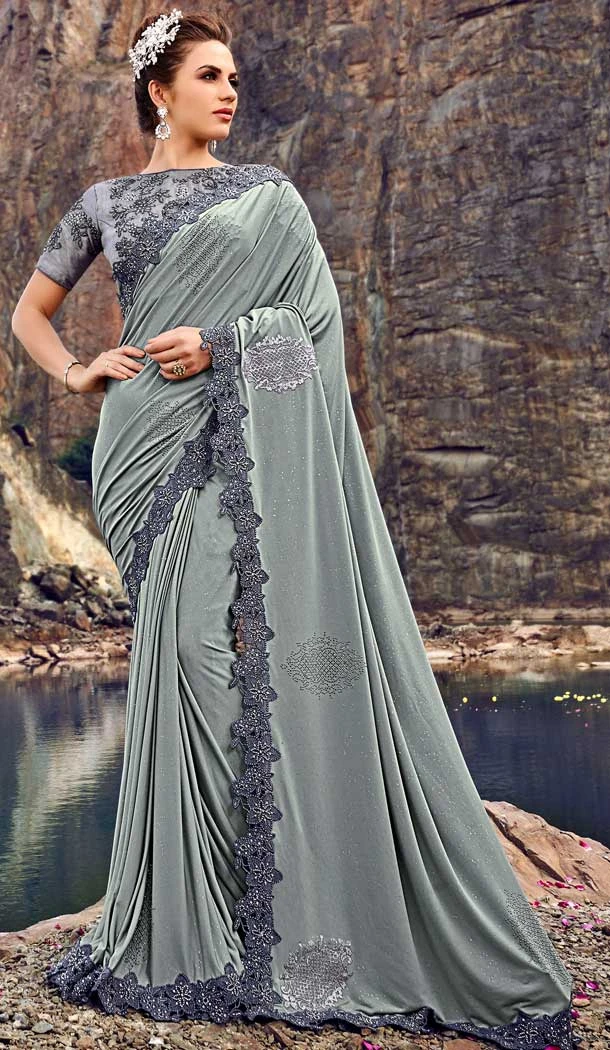 Sea Grey Color Korean Designer Wedding Wear Saree Blouse -695786753 Sea Grey Color Korean Designer Wedding Wear Saree Blouse -695786753