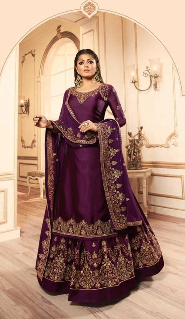 Purple Color Georgette Satin Tv Star Drashti Dhami Lehenga Style Suits -72722918 Purple Color Georgette Satin Tv Star Drashti Dhami Lehenga Style Suits -72722918