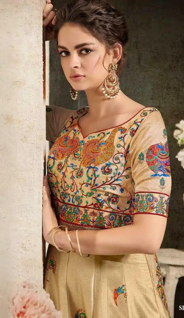 Cream Color Soft Silk Designer Mehendi Sangeet Wear Lehenga Choli -72282572