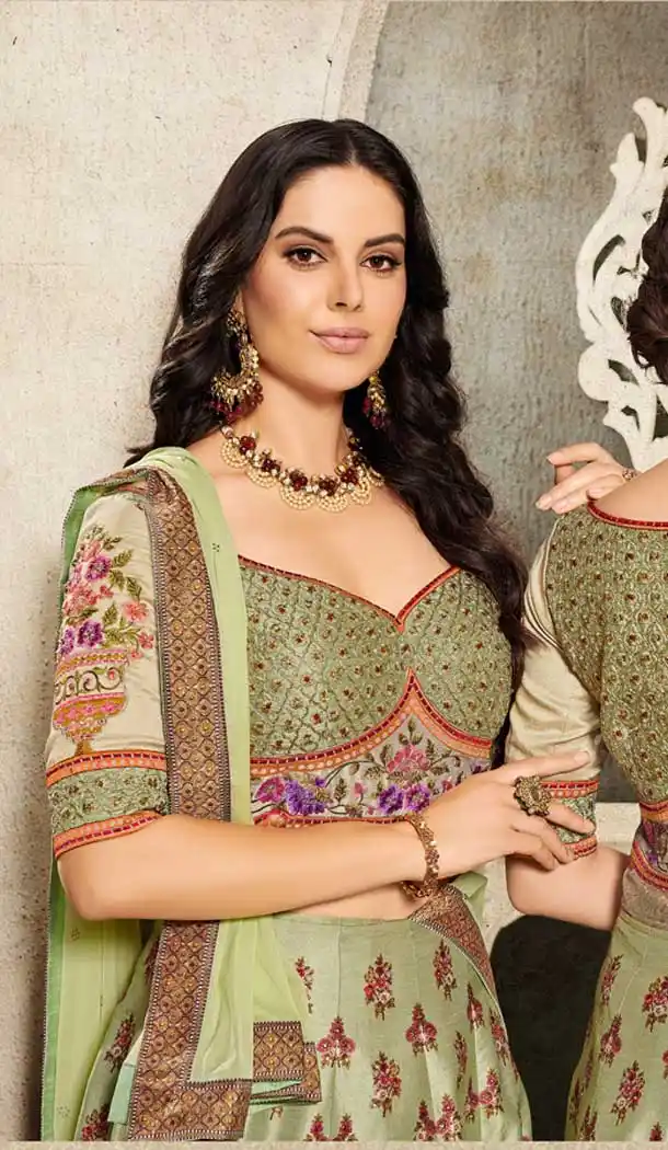 Mint Green Color Soft Silk Designer Mehendi Sangeet Wear Lehenga Choli -72282573