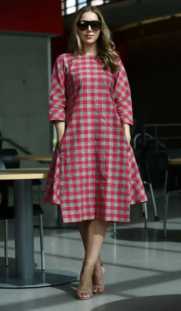 Dark Pink And Grey Color Khadi Casual Wear Indo Western Readymade Kurtis -72592822