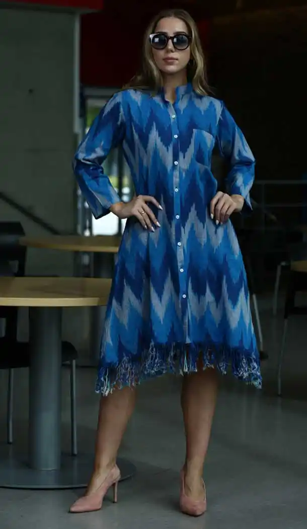 Aesthetic Blue Color Khadi Casual Wear Indo Western Readymade Kurtis -72592825