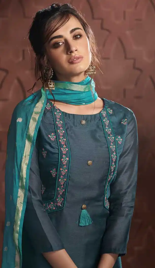 Captivating Navy Blue Color Soft Silk Evening Party Wear Palazzo Salwar Suit -72622842