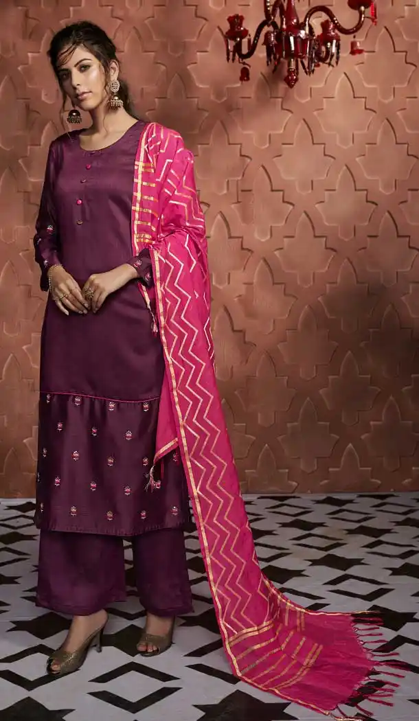 Fancy Wine Color Soft Silk Evening Party Wear Palazzo Salwar Suit -72622843