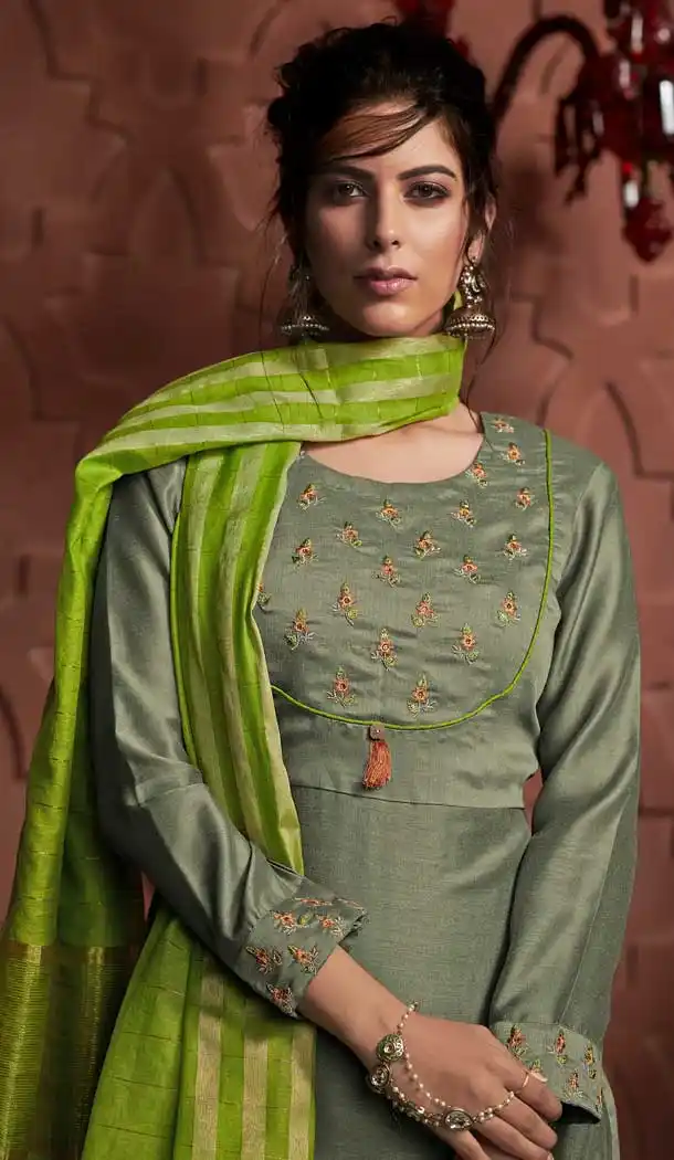 Olive Green Color Soft Silk Evening Party Wear Palazzo Salwar Suit -72622846