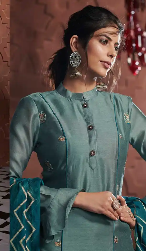 Steel Blue Color Soft Silk Evening Party Wear Palazzo Salwar Suit -72622847