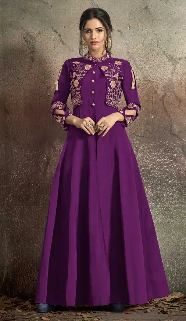 Light Purple Color Tafeta Art Silk Party Wear Ready Made Gown -72672880