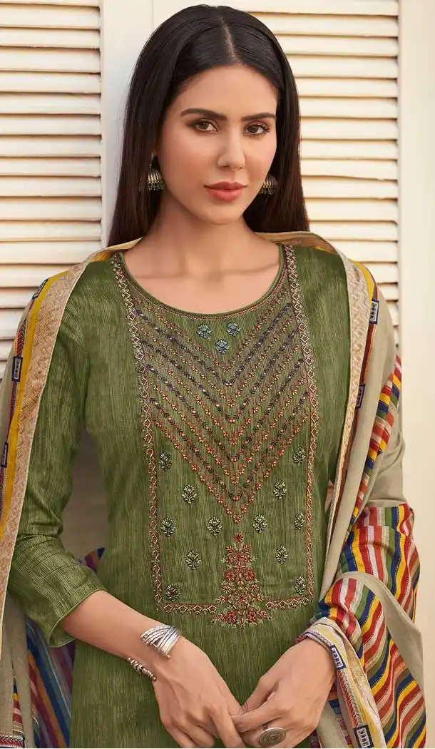 Mehendi Green Color Pure Jam Cotton Casual Wear Palazzo Suit -697587078