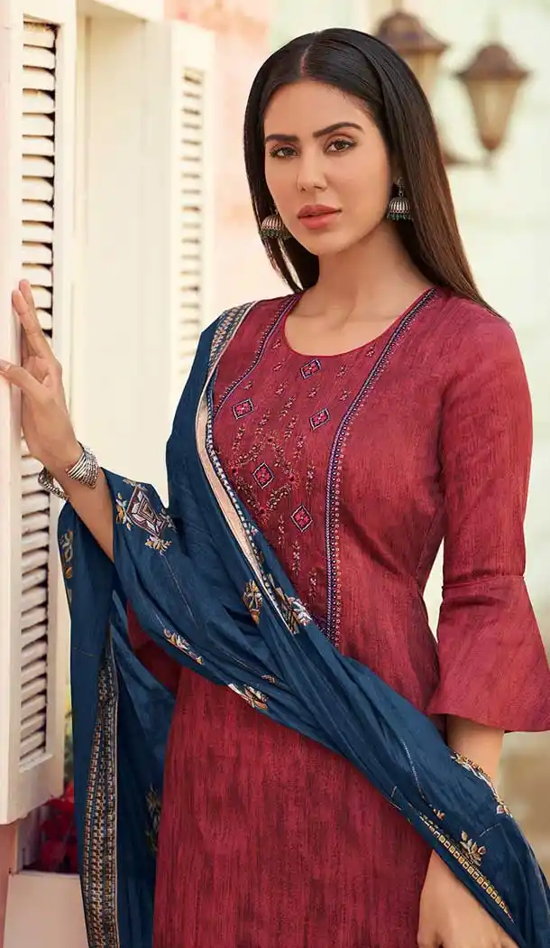 Maroon Color Pure Jam Cotton Casual Wear Palazzo Suit -697587079