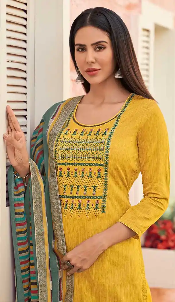 Charming Yellow Color Pure Jam Cotton Casual Wear Palazzo Suit -697587080