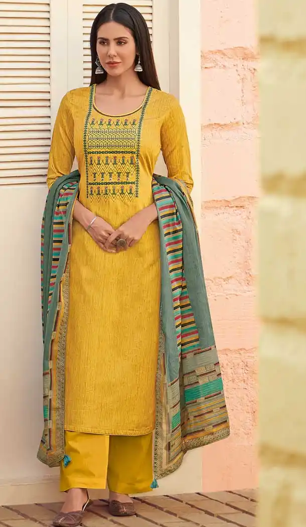 Charming Yellow Color Pure Jam Cotton Casual Wear Palazzo Suit -697587080
