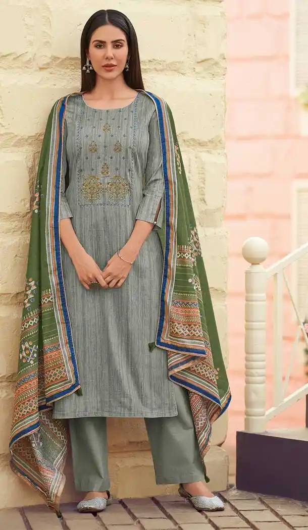 Sparkling Grey Color Pure Jam Cotton Casual Wear Palazzo Suit -697587082