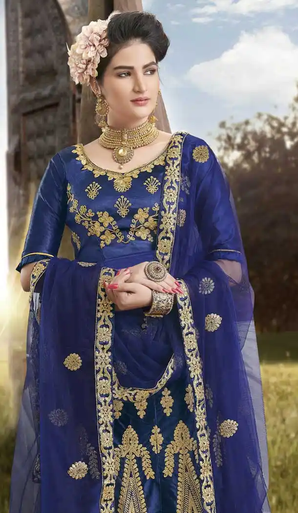 Pretty Blue Color Satin Silk Traditional Wear Lehenga Choli -698387170