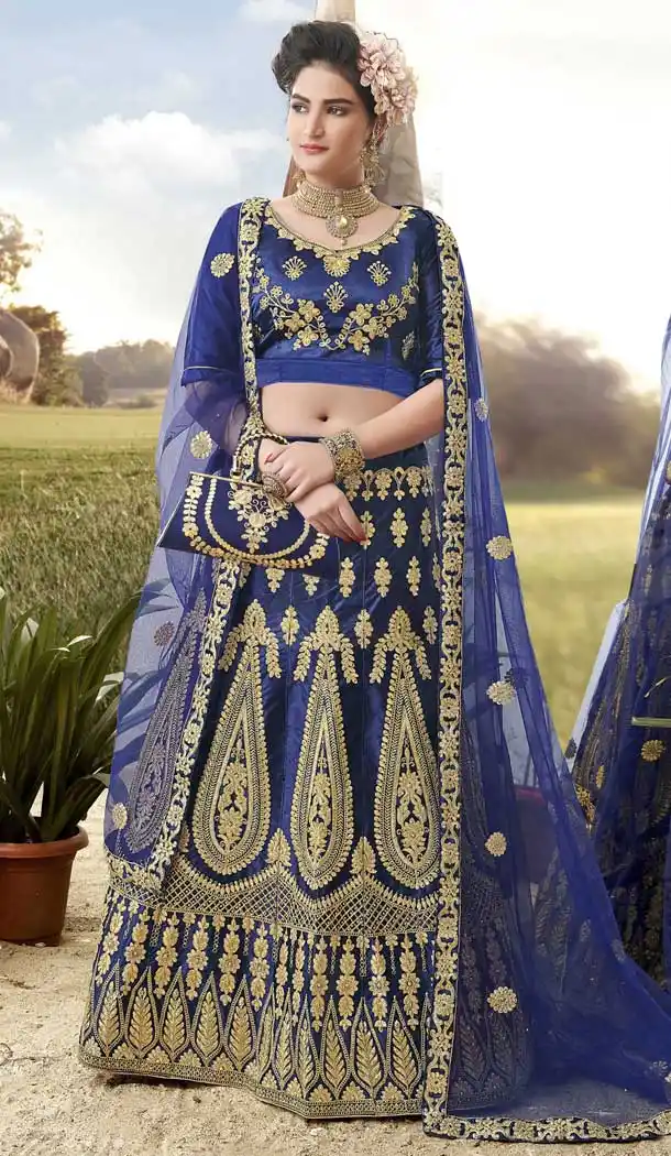 Pretty Blue Color Satin Silk Traditional Wear Lehenga Choli -698387170