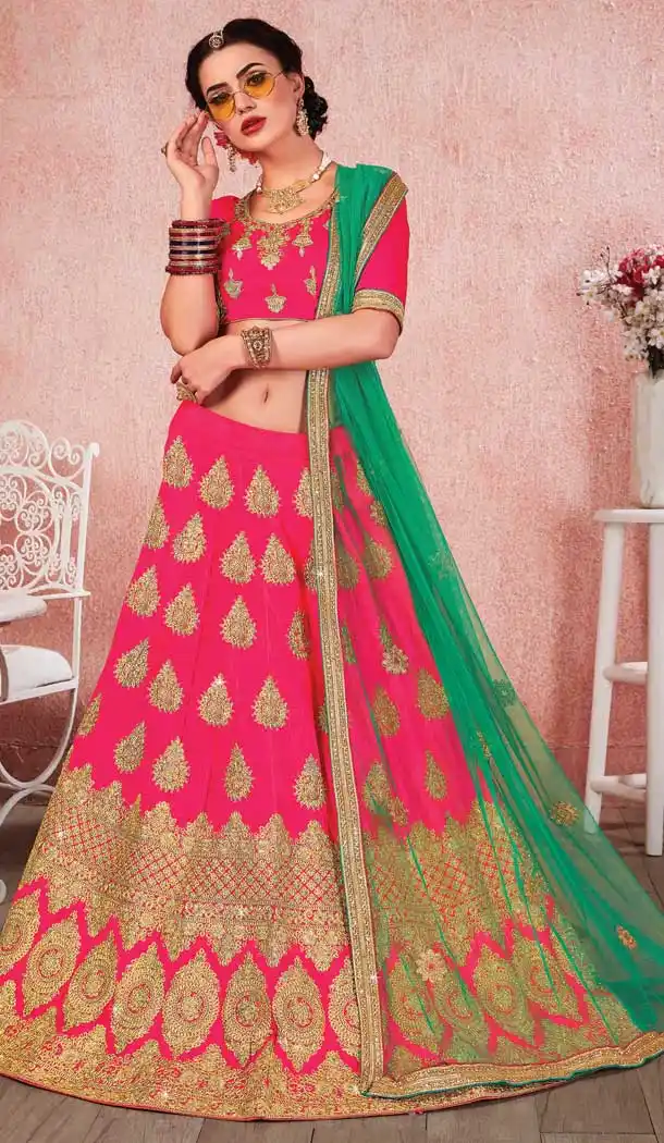 Pink Color Satin Silk Traditional Patry Wear Lehenga Choli -698487173