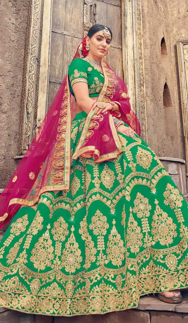 Green Color Silk Traditional Patry Wear Embroidered Lehenga Choli -698687188