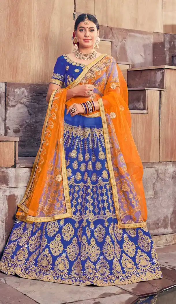 Engaging Blue Color Silk Traditional Patry Wear Embroidered Lehenga Choli -698687190