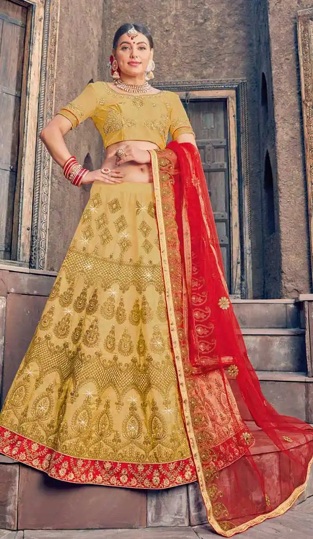 Pretty Beige Color Silk Traditional Patry Wear Embroidered Lehenga Choli -698687191