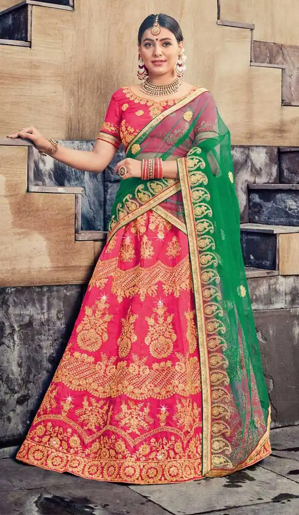 Majestic Pink Color Silk Traditional Patry Wear Embroidered Lehenga Choli -698687192
