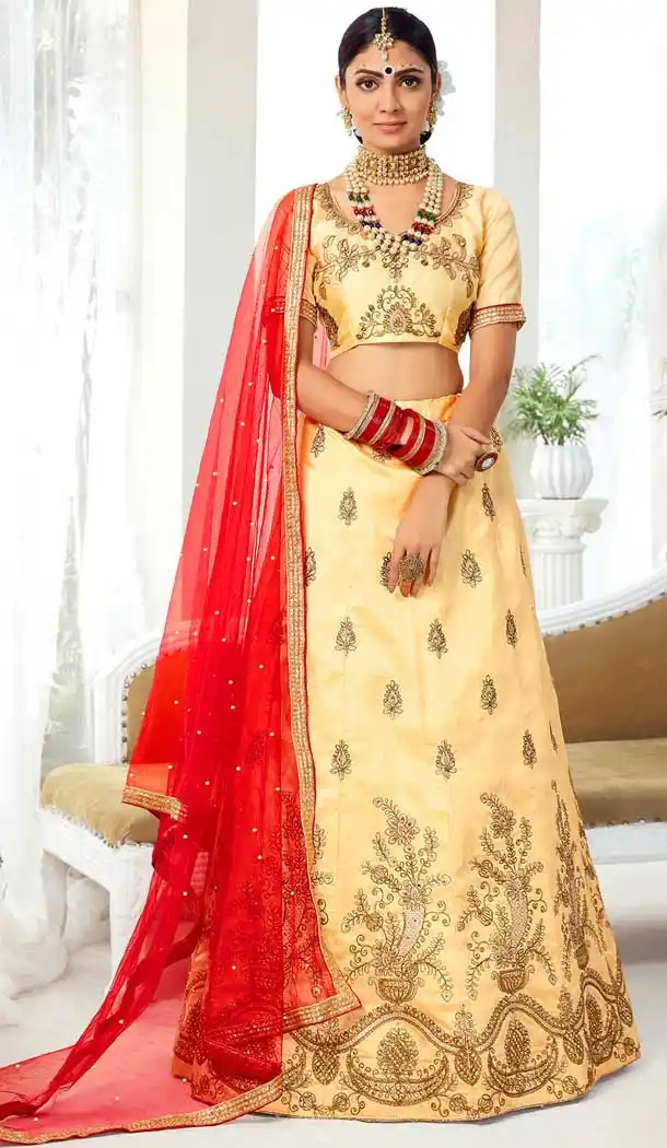 Captivating Beige Color Silk Traditional Patry Wear Embroidered Lehenga Choli -698787198