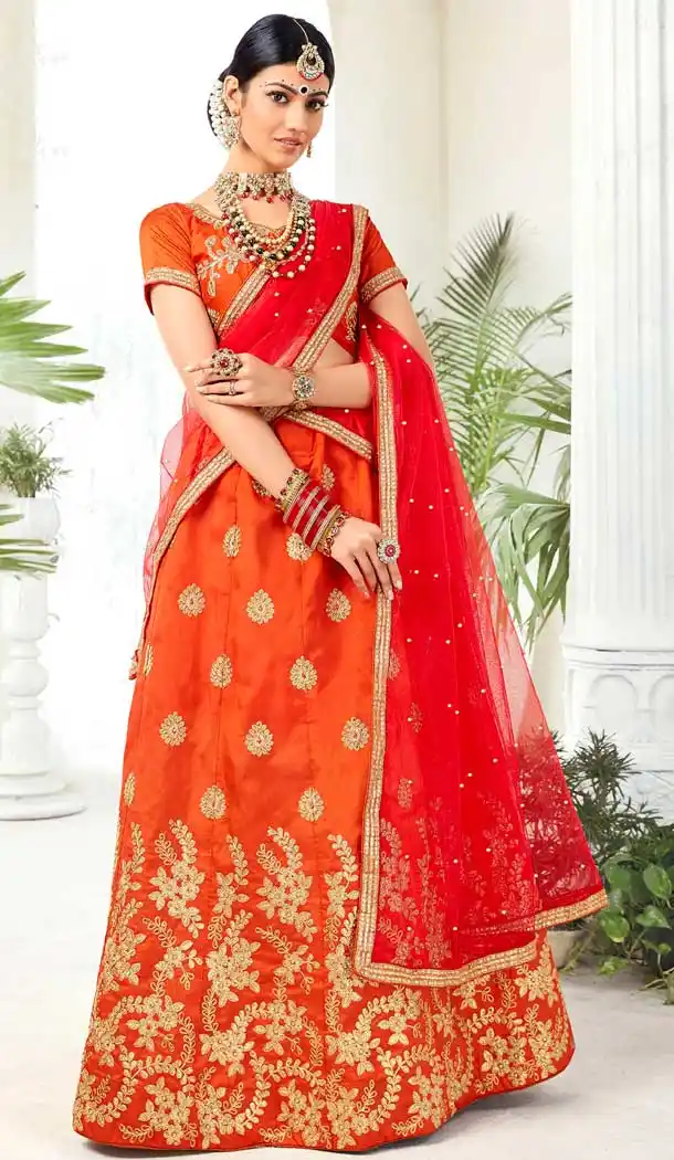 Orange Color Silk Traditional Patry Wear Embroidered Lehenga Choli -698787202