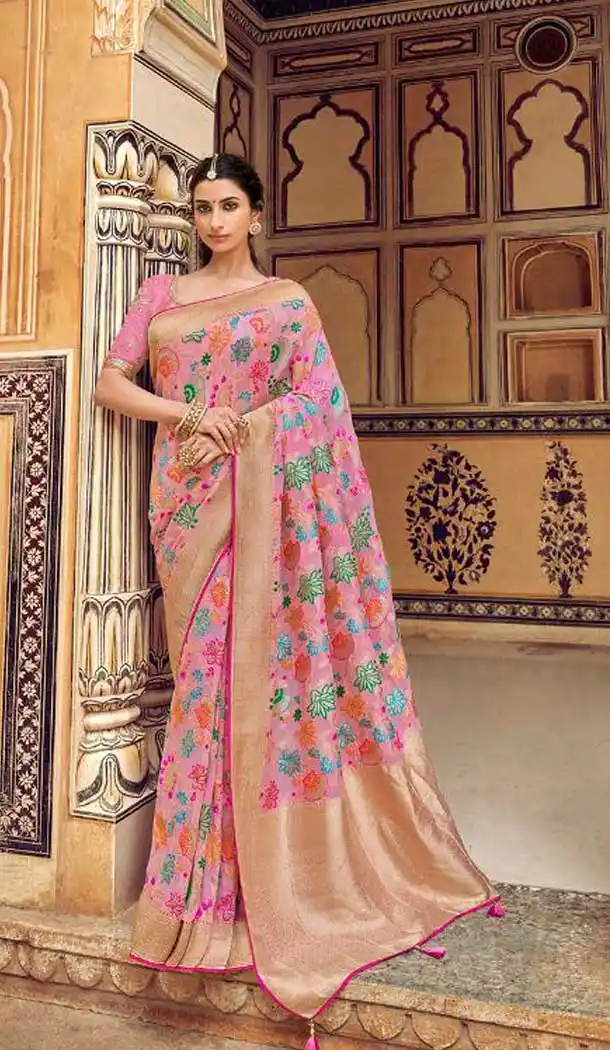 Light Pink Color Banarasi Silk Designer Wedding Wear Saree With Blouse -702587519