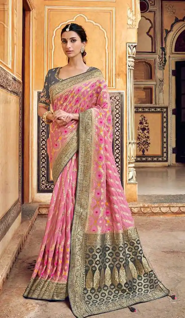Pink Color Banarasi Silk Designer Wedding Wear Saree With Blouse -702587520