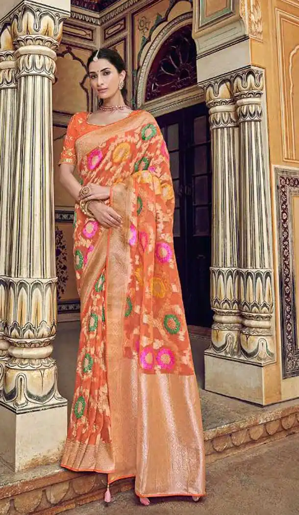 Orange Color Banarasi Silk Designer Wedding Wear Saree With Blouse -702587521