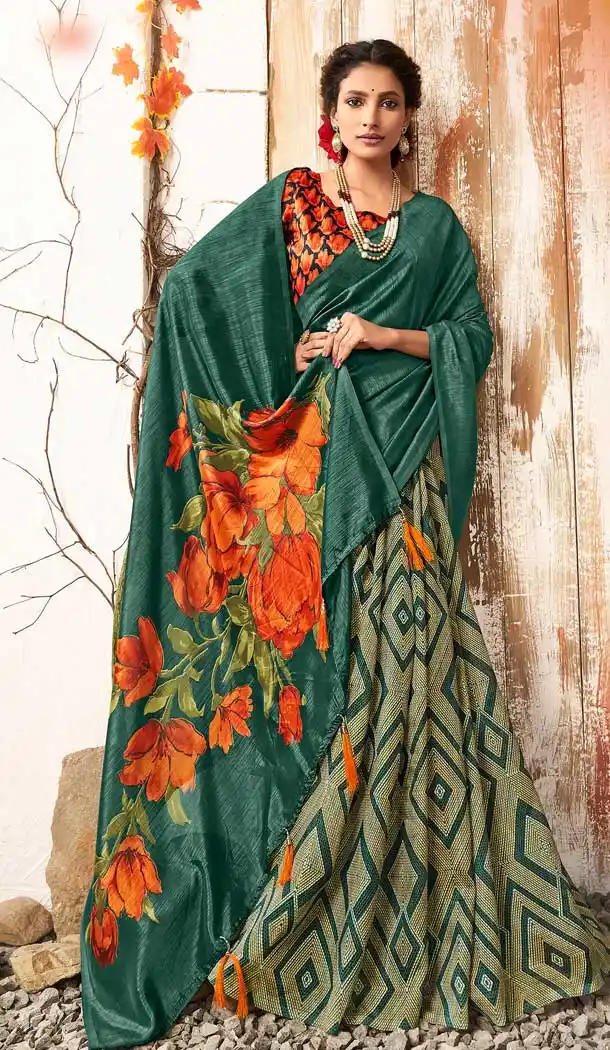Adorable Green Color Chanderi Silk Printed Casual Wear Saree -700187318