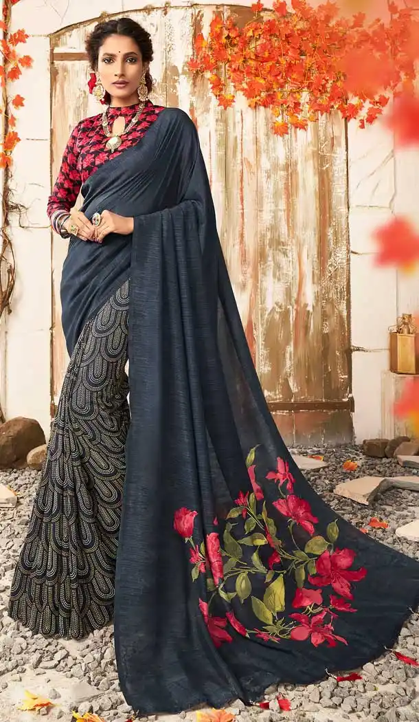 Contemporary Black Color Chanderi Silk Printed Casual Wear Saree -700187323