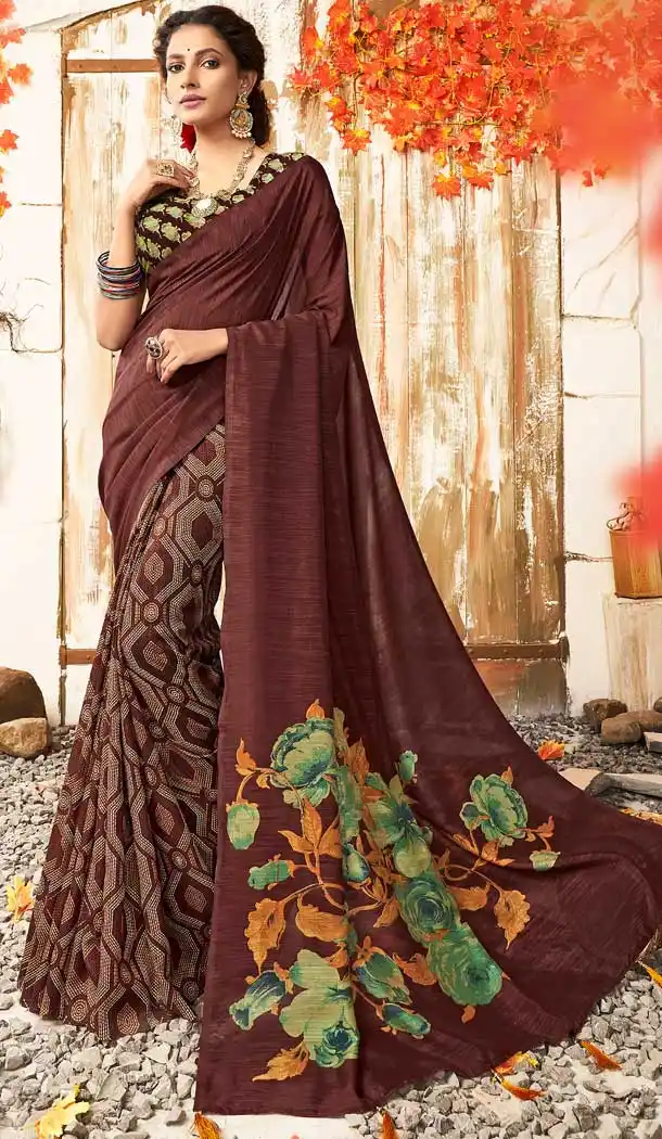 Captivating Brown Color Chanderi Silk Printed Casual Wear Saree -700187324