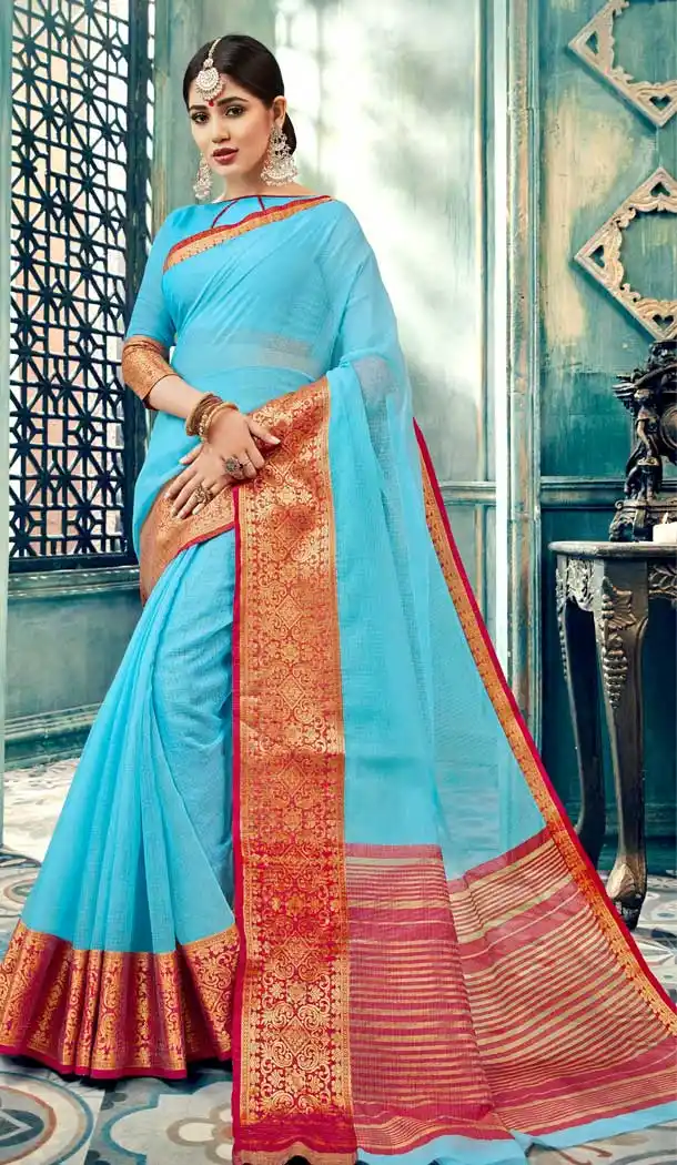 Glamorous Blue Color Cotton Festival Wear Sarees Saree -700287326