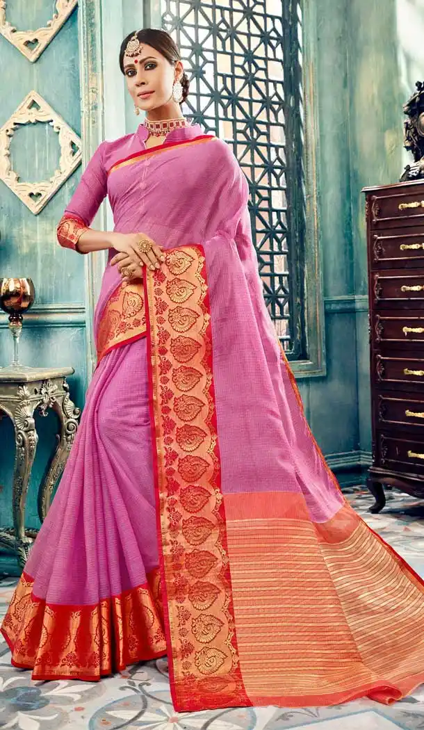 Alluring Purple Color Cotton Festival Wear Sarees Saree -700287330