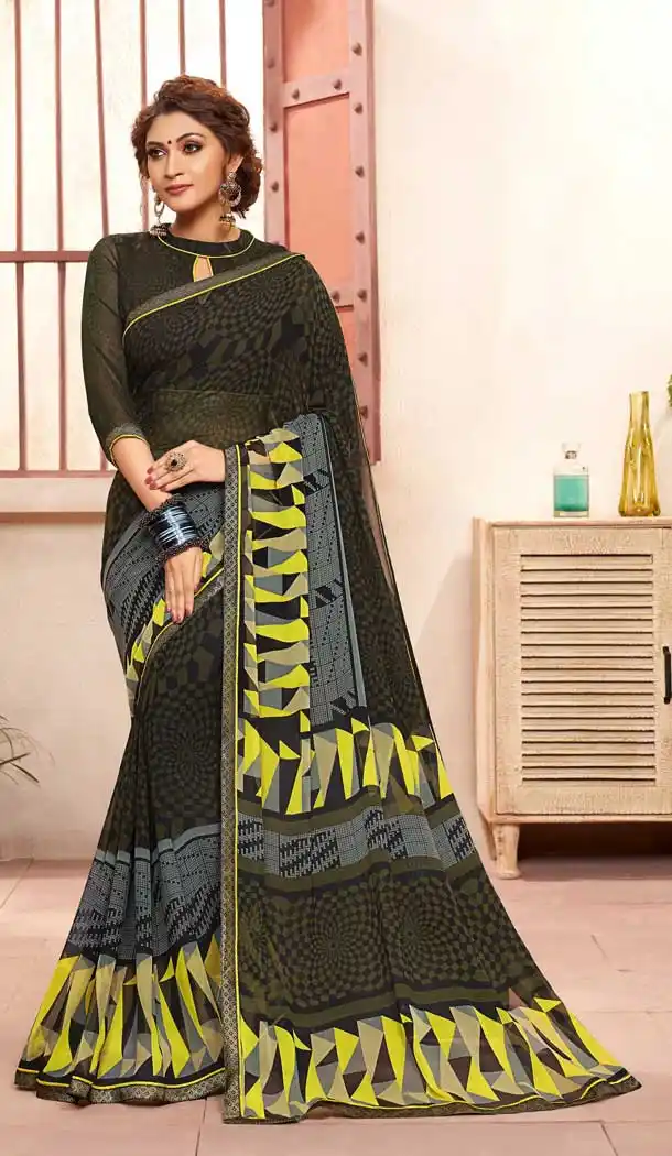 Black Color Designer Casual Wear Georgette Saree With Blouse -700387334