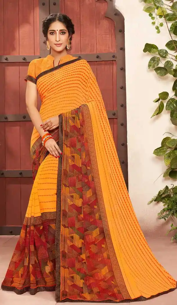 Orange Color Designer Casual Wear Georgette Saree With Blouse -700387337