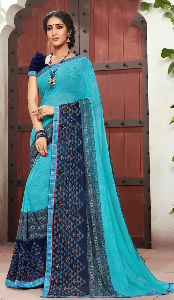 Sky Blue Color Designer Casual Wear Georgette Saree With Blouse -700387338