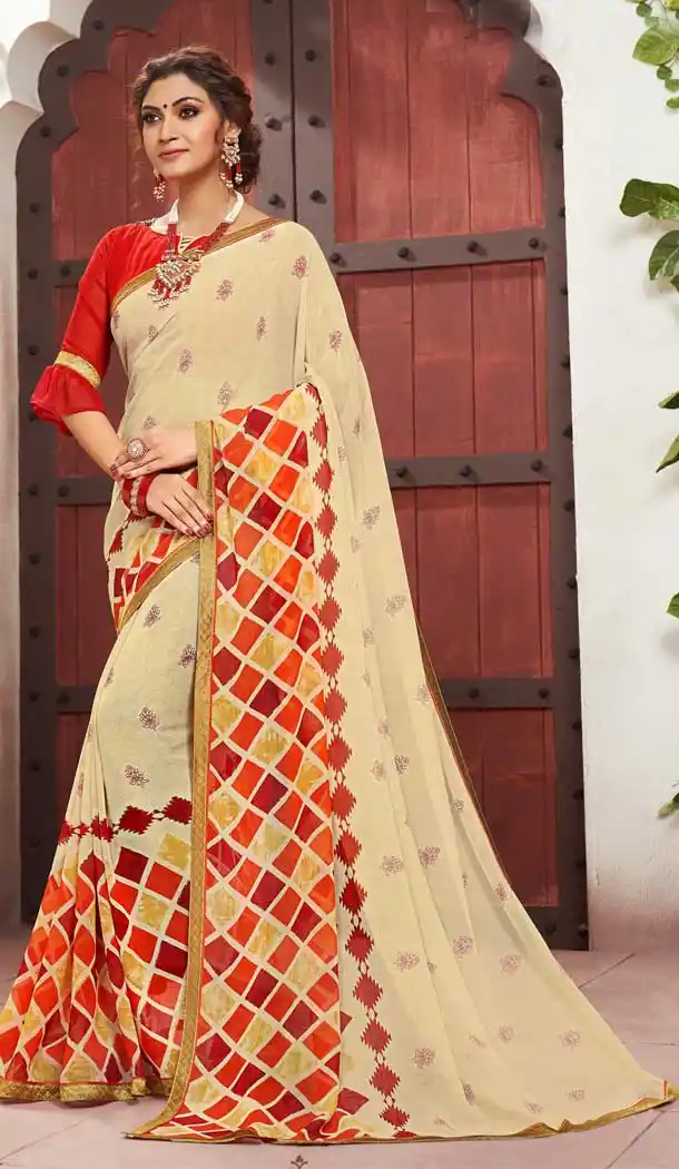 Beige Color Designer Casual Wear Georgette Saree With Blouse -700387342