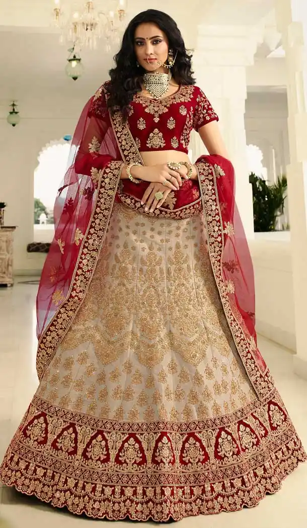 Charming Off White Color Satin Silk Designer Bridal Wedding Lehenga Choli -704487698