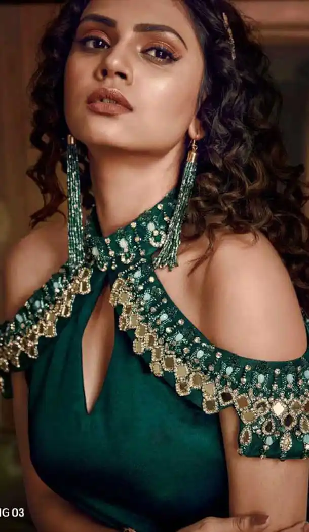 Forest Green Color Heavy Hmbroidery Designer Indo Westurn Gown -702687532