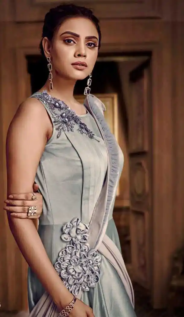 Multi Color Heavy Hmbroidery Designer Indo Westurn Gown -702687535